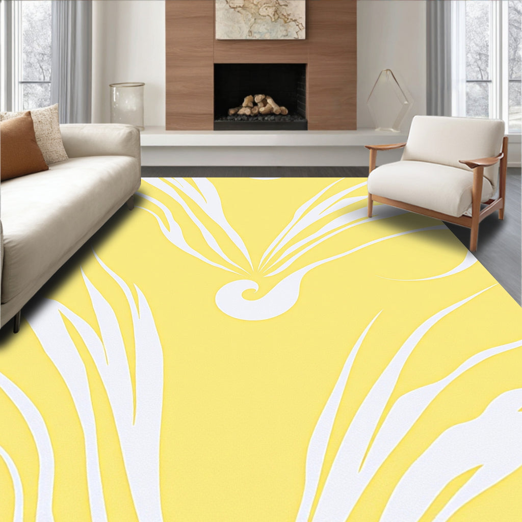 Bold White Abstract Swirl Pattern Rug
