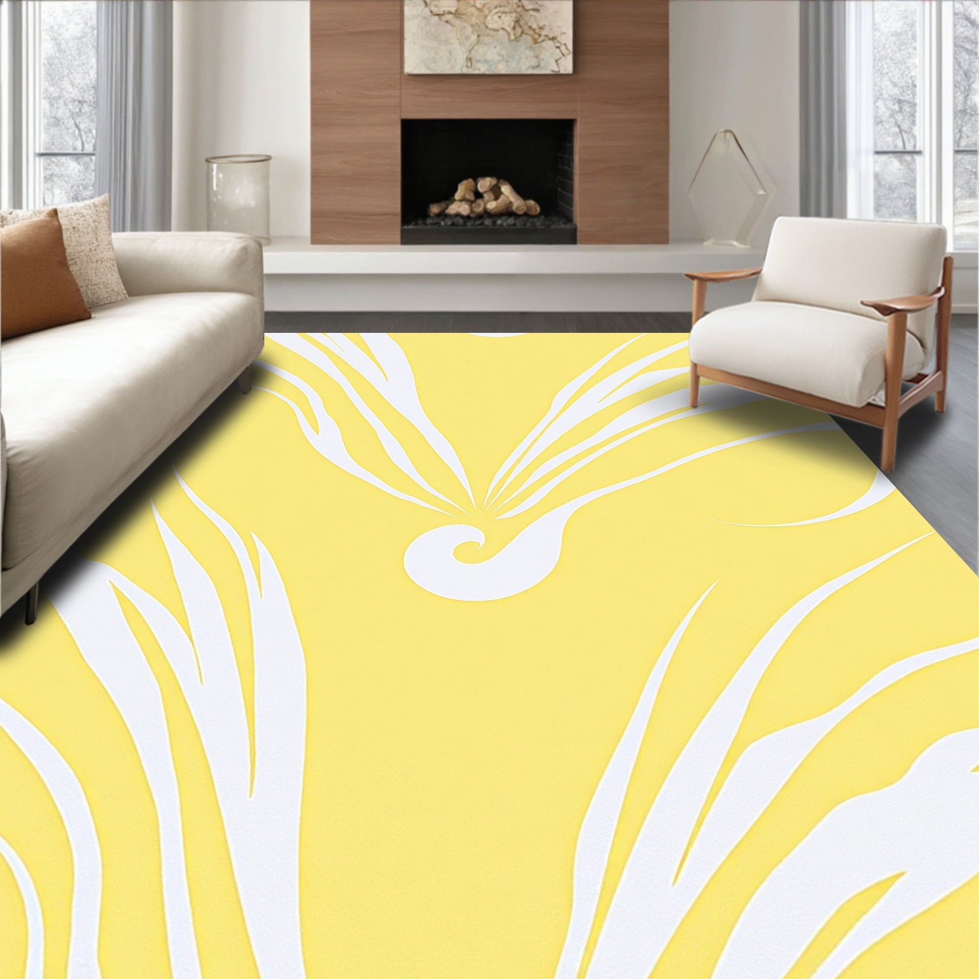 Bold White Abstract Swirl Pattern Rug