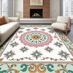 Pastel Floral Medallion Diamond Pattern Rug