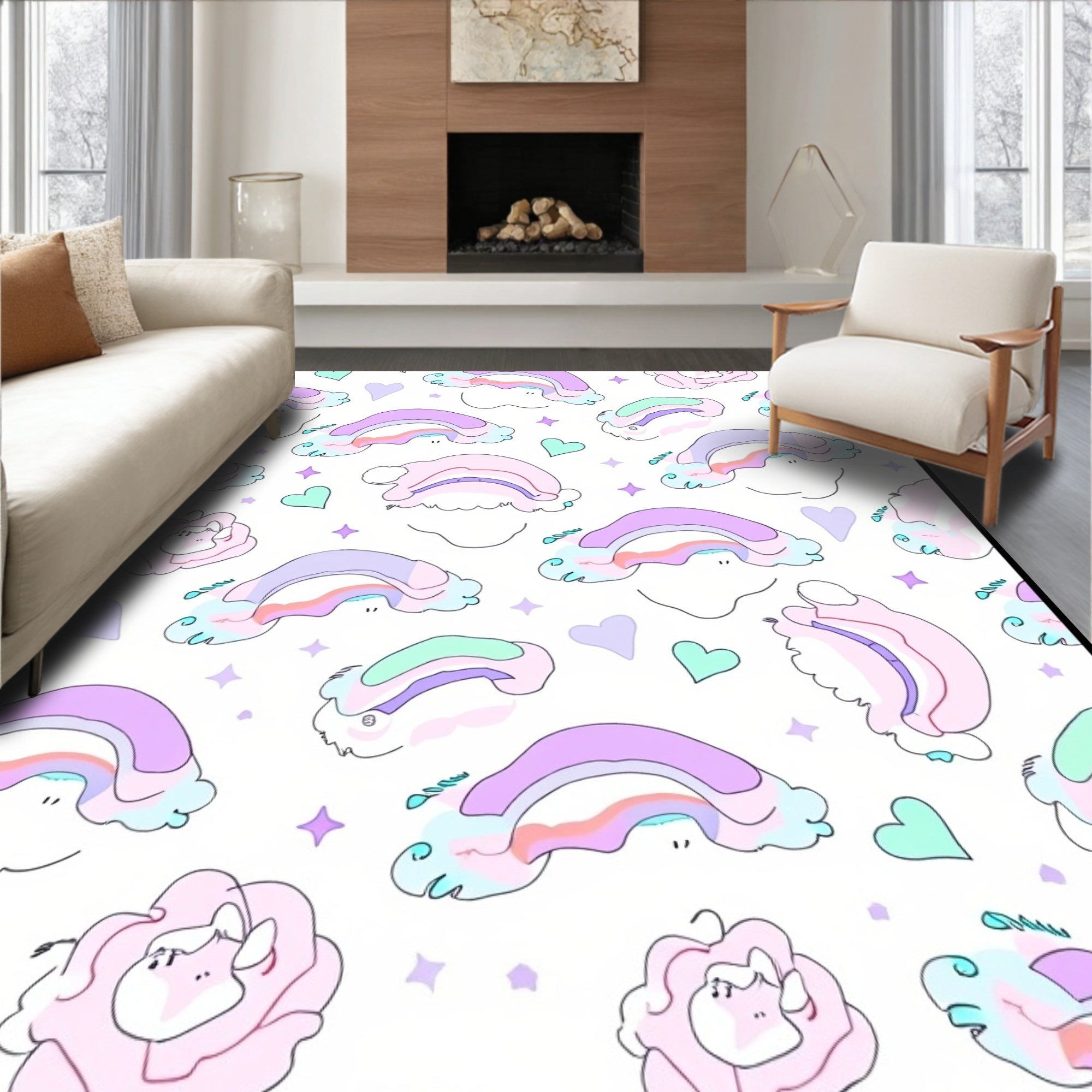 Rainbow Unicorn Cloud Pattern Rug