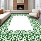 Ornate Green Leaf Scroll Border Rug