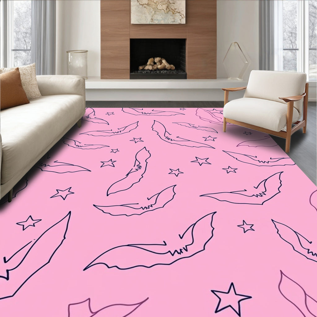 Playful Bat Star Line Art Rug