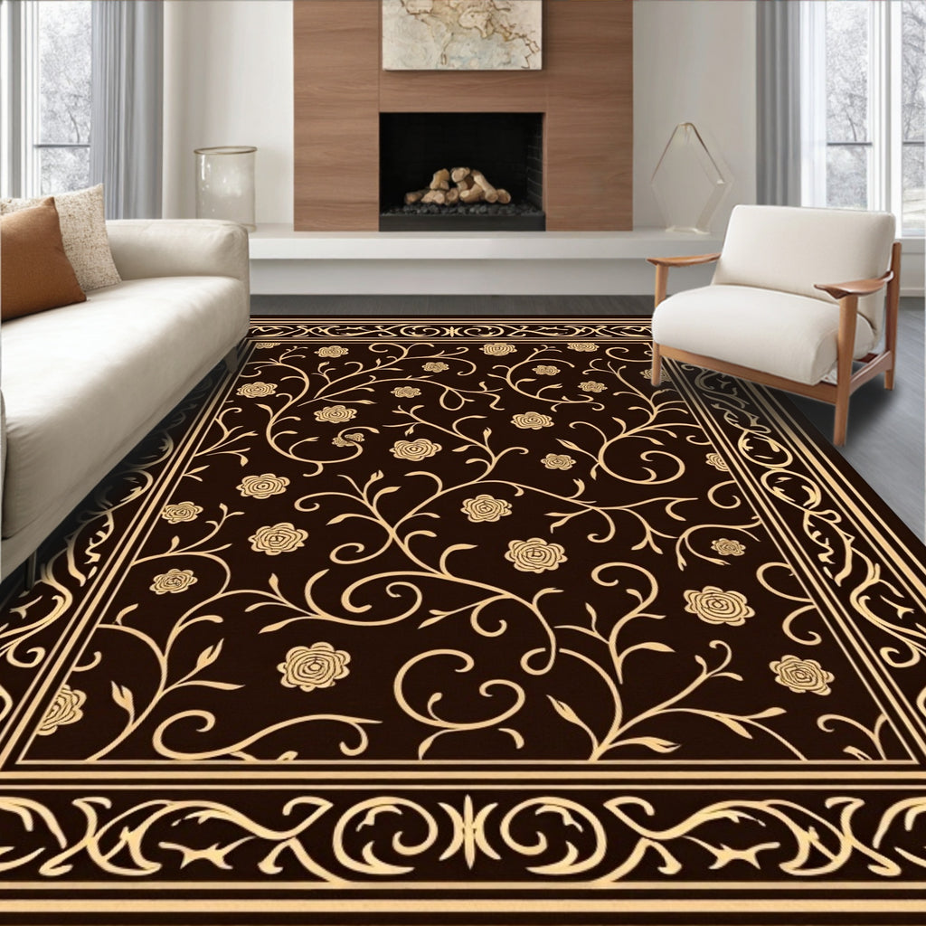 Elegant Floral Vine Scroll Pattern Rug