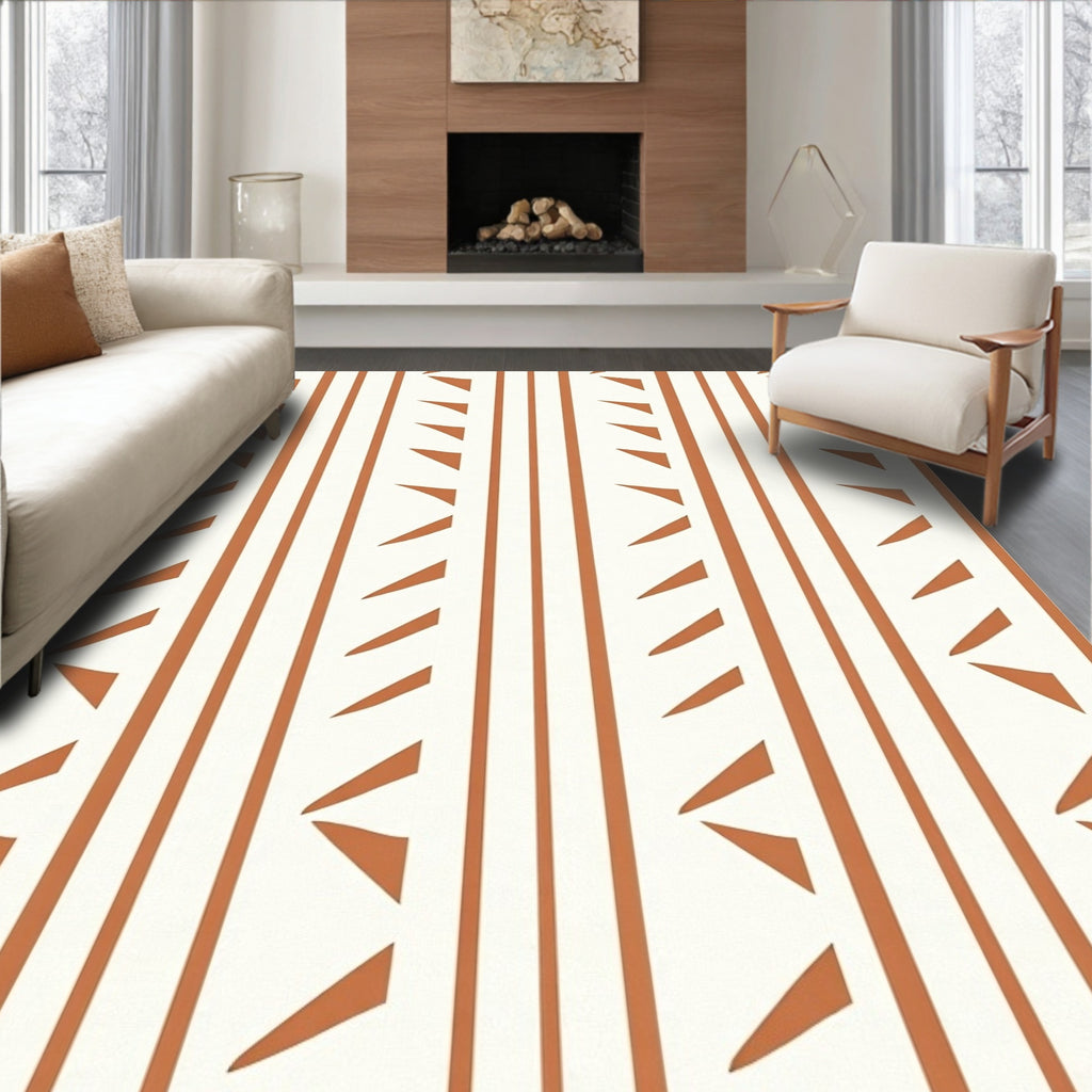 Terracotta Stripe Geometric Pattern Rug