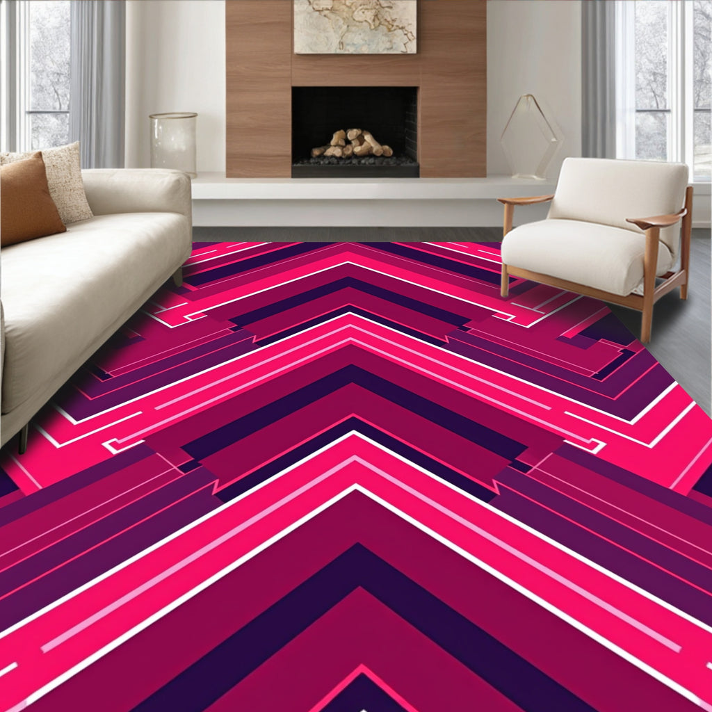 Vivid Pink Geometric Chevron Rug