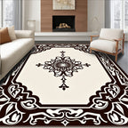 Ornate Dark Brown Floral Frame Rug