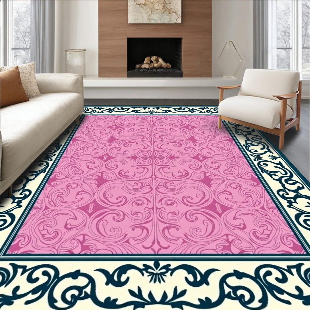 Pink Floral Ornate Border Rug