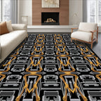 Gold Silver Geometric Interlocking Pattern Rug
