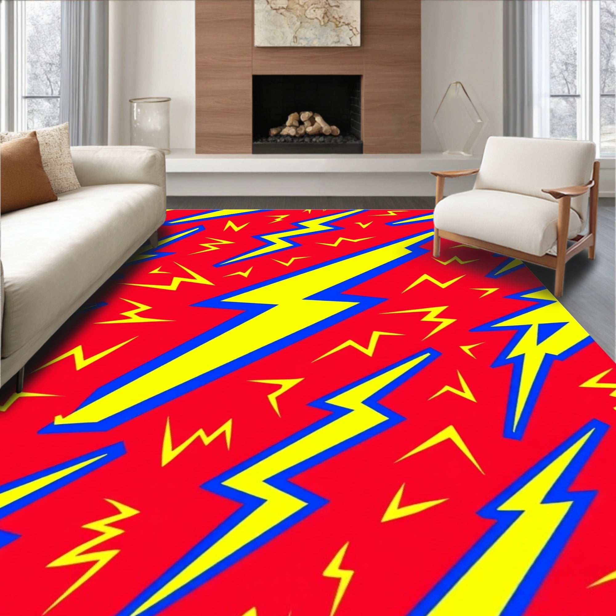 Bold Electric Yellow Lightning Rug