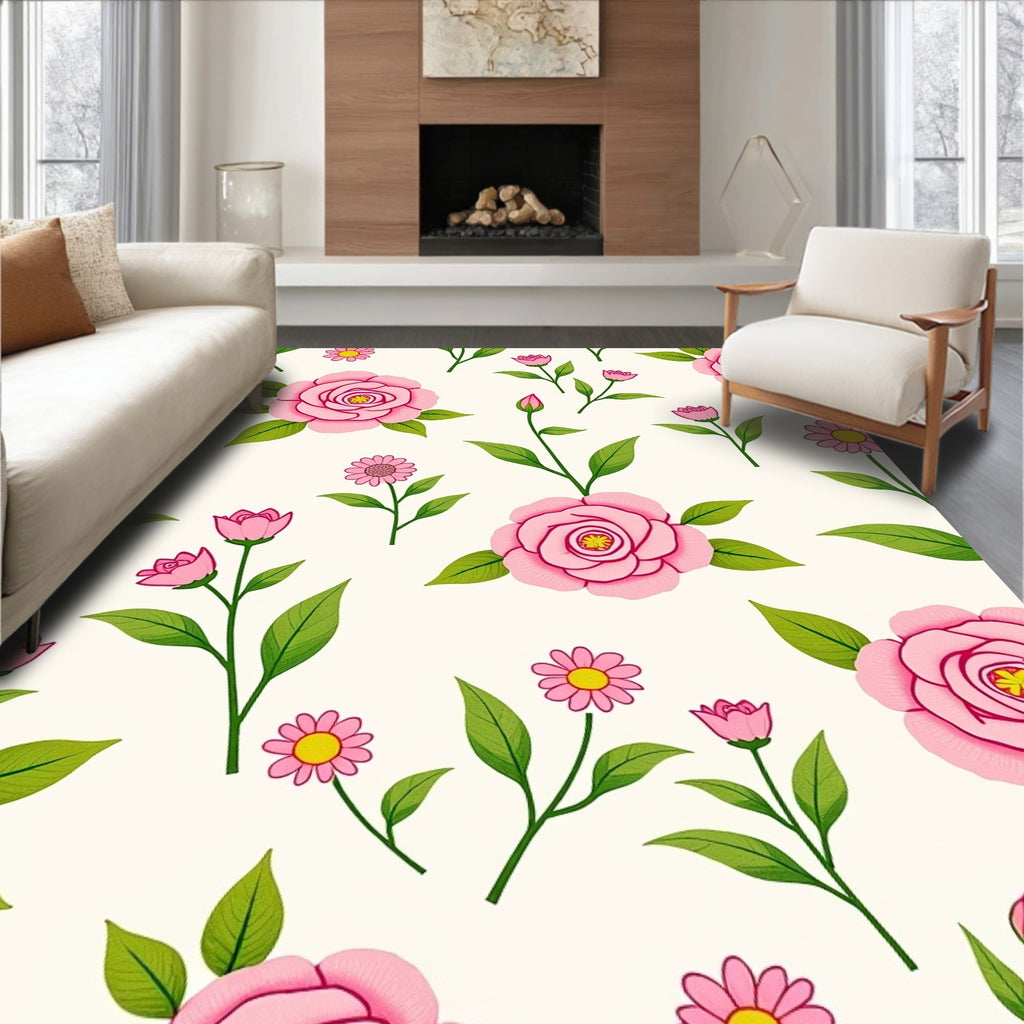 Pink Floral Garden Pattern Rug