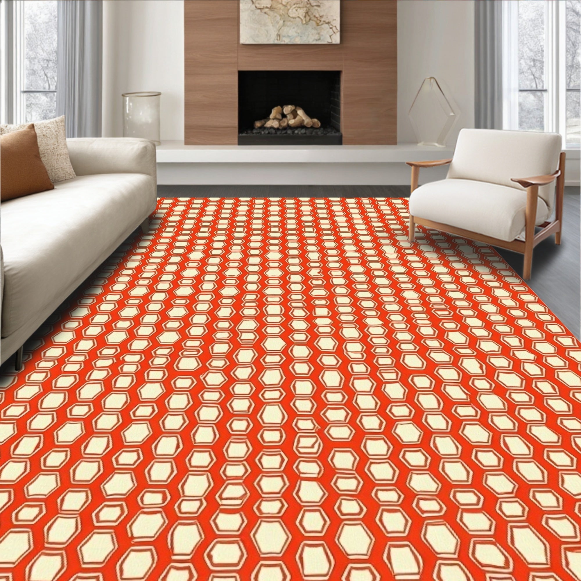 Orange Honeycomb Abstract Geometric Rug
