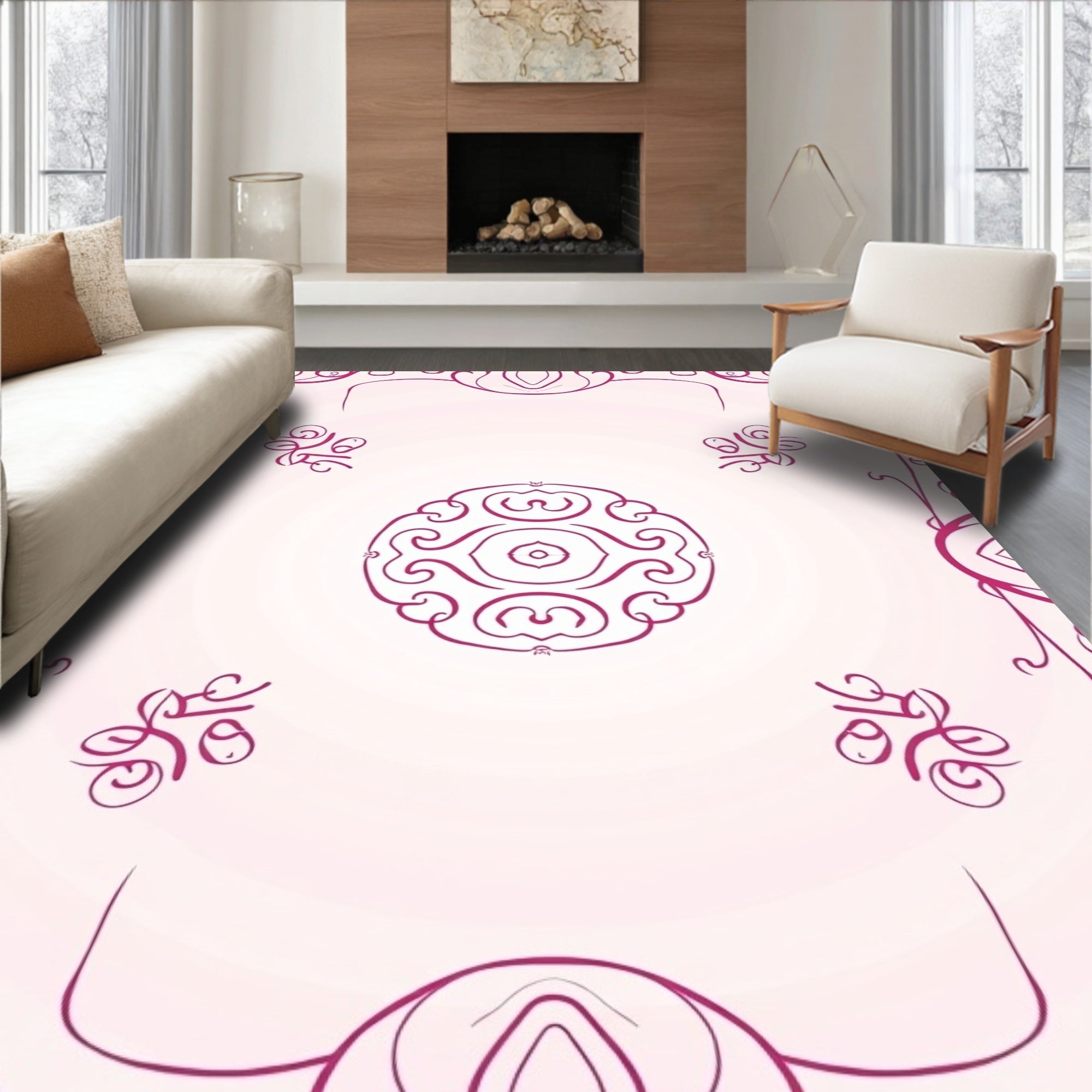 Floral Mandala Design In Pink Rug