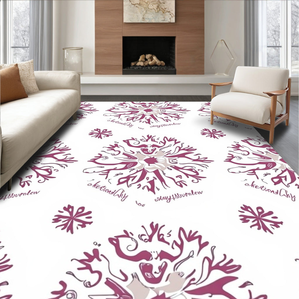 Crimson Floral Mandala With Script Rug