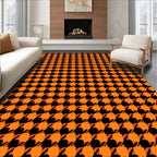 Orange Black Houndstooth Pattern Rug