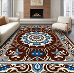 Rich Brown Blue Floral Mandala Design Rug