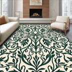 Elegant Dark Green Floral Vines Pattern Rug