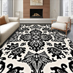 Ornate Black and White Floral Design Rug