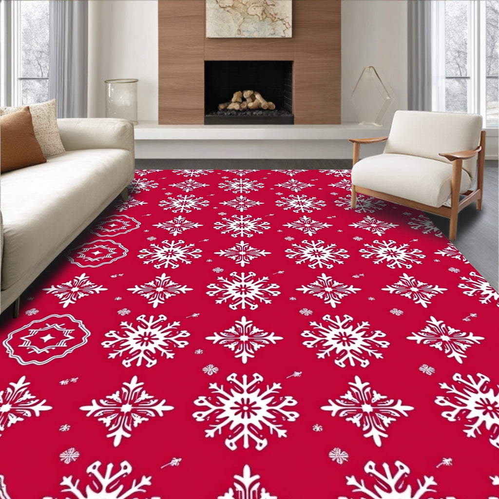 Nordic Snowflake Patterned Red Rug