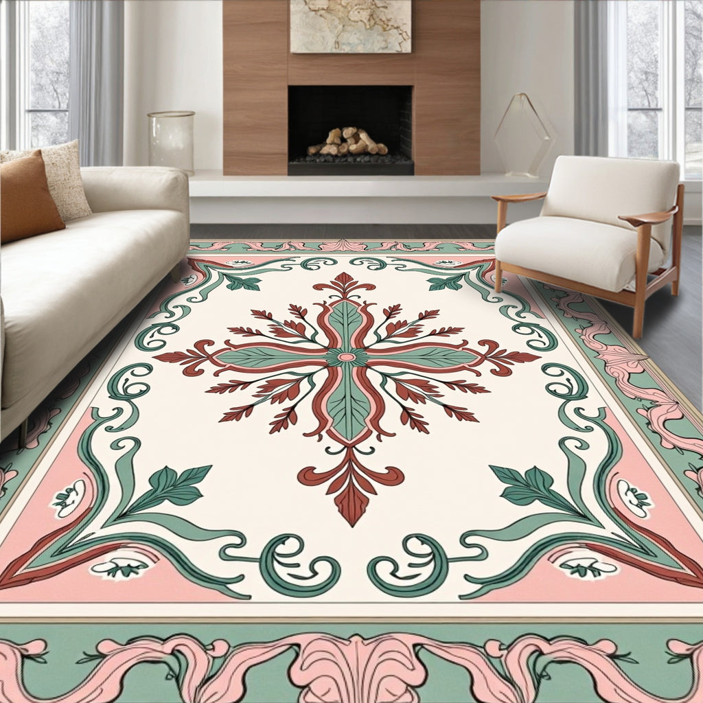 Vintage floral and scroll medallion design Rug