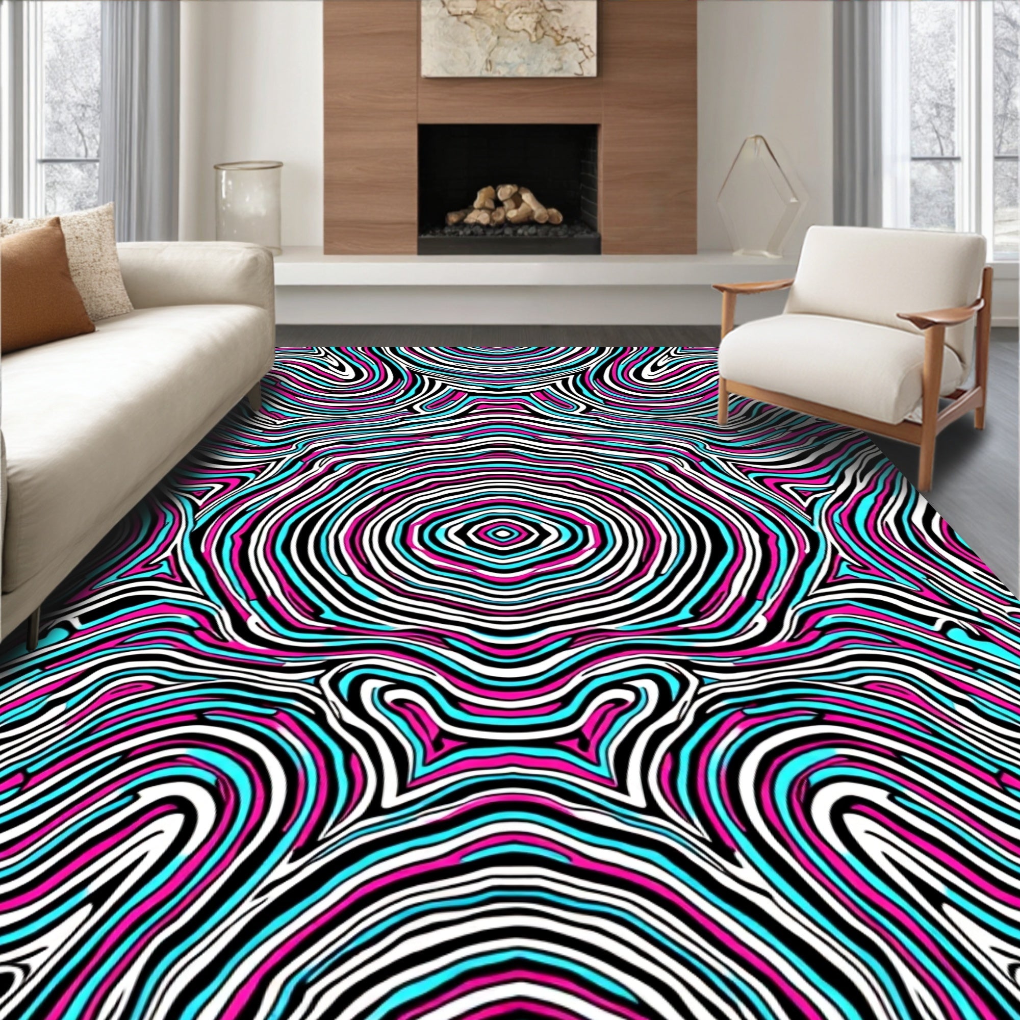 Vibrant Swirled Line Pattern Design Rug