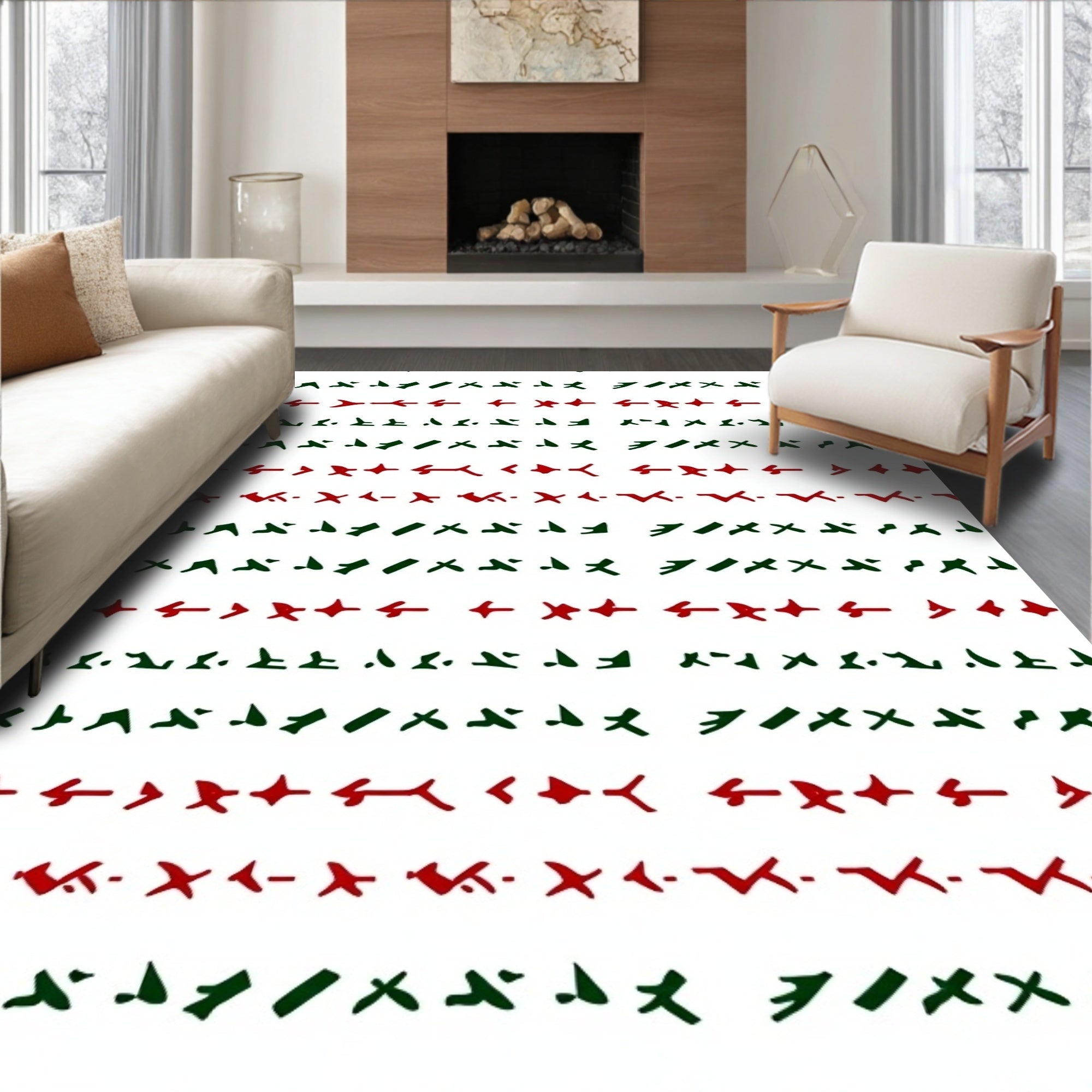 Abstract Red Green Symbol Pattern Rug