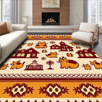 Whimsical Cats and Houses Pattern Rug