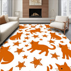 Playful Orange Cat Star Pattern Rug