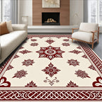 Deep Red Floral Medallion Pattern Rug