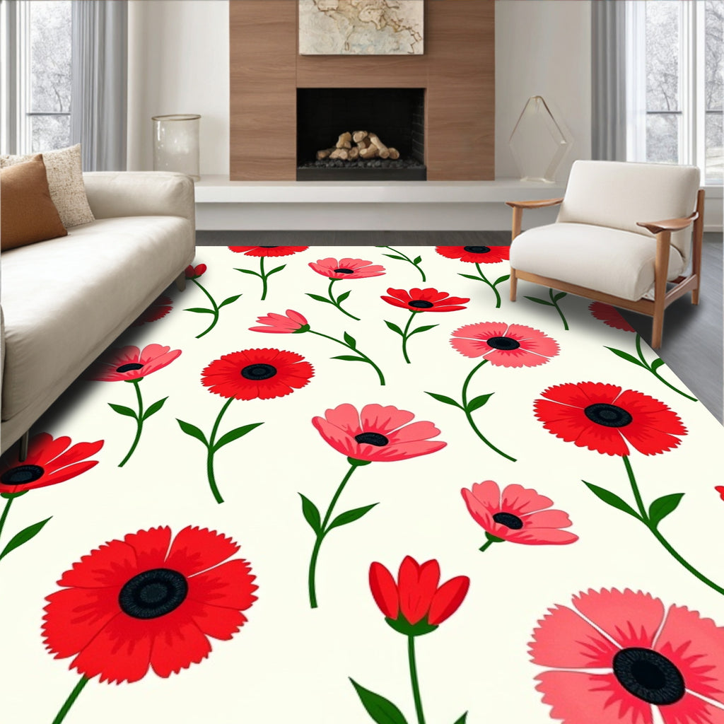 Red Pink Floral Pattern Rug
