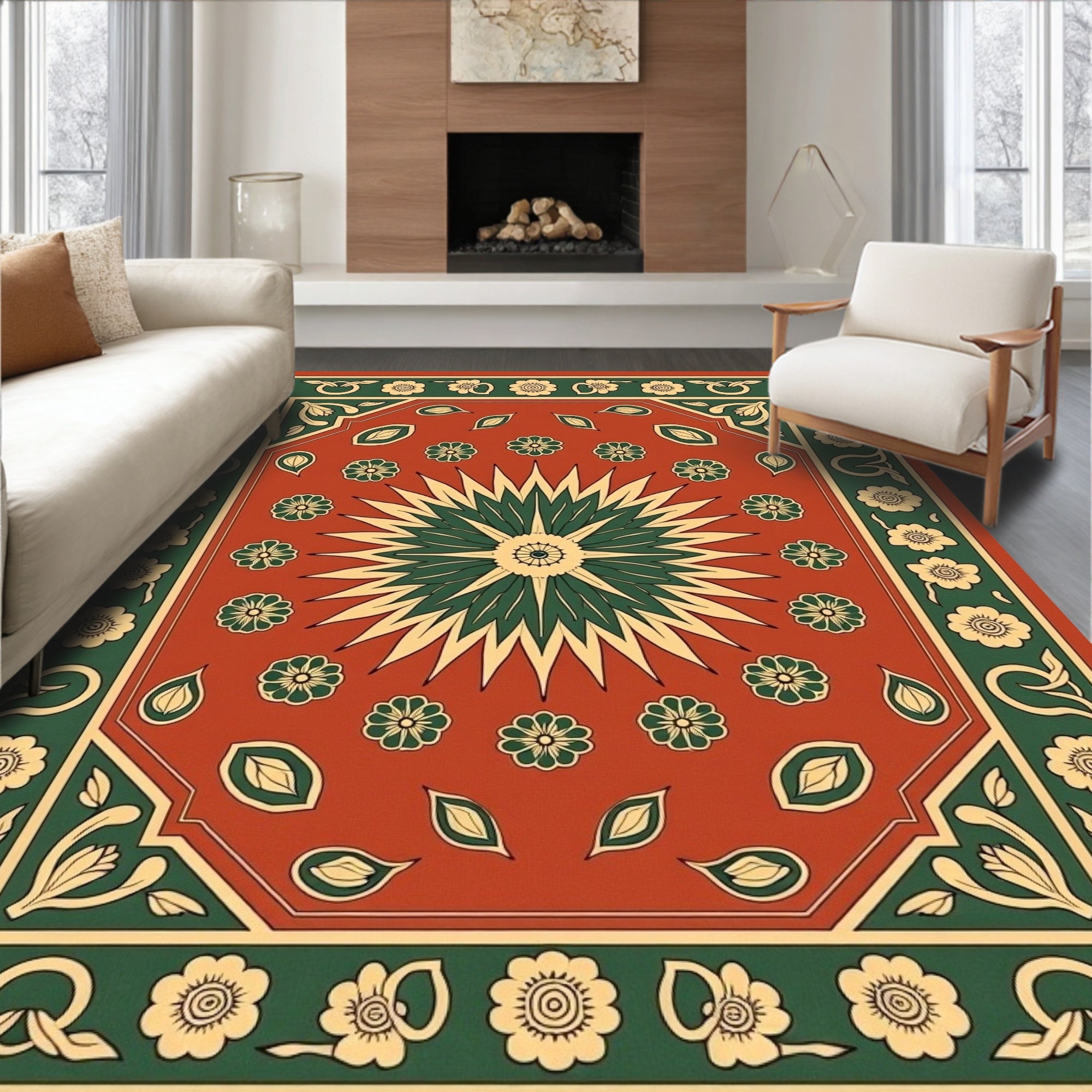 Classic Floral Sunburst Kilim Pattern Rug