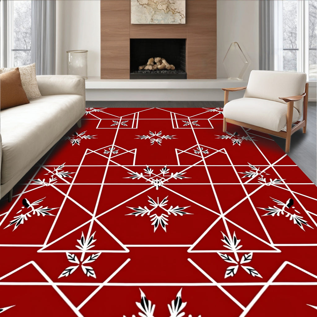 Red Geometric Floral Design Rug