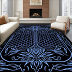 Intricate Blue Floral Hexagonal Design Rug
