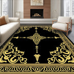 Black Gold Ornate Scroll Pattern Rug