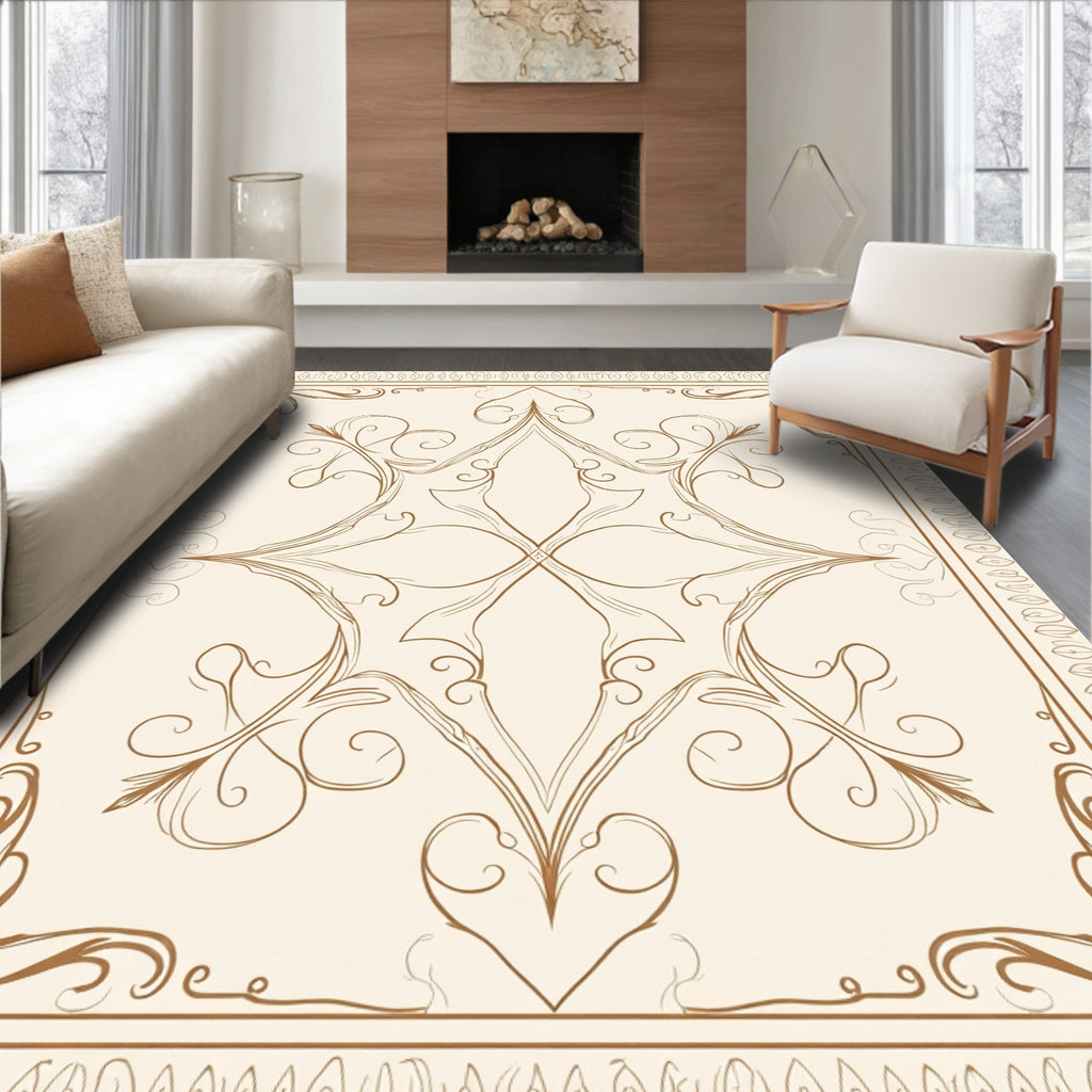 Elegant Swirl And Leaf Pattern Rug