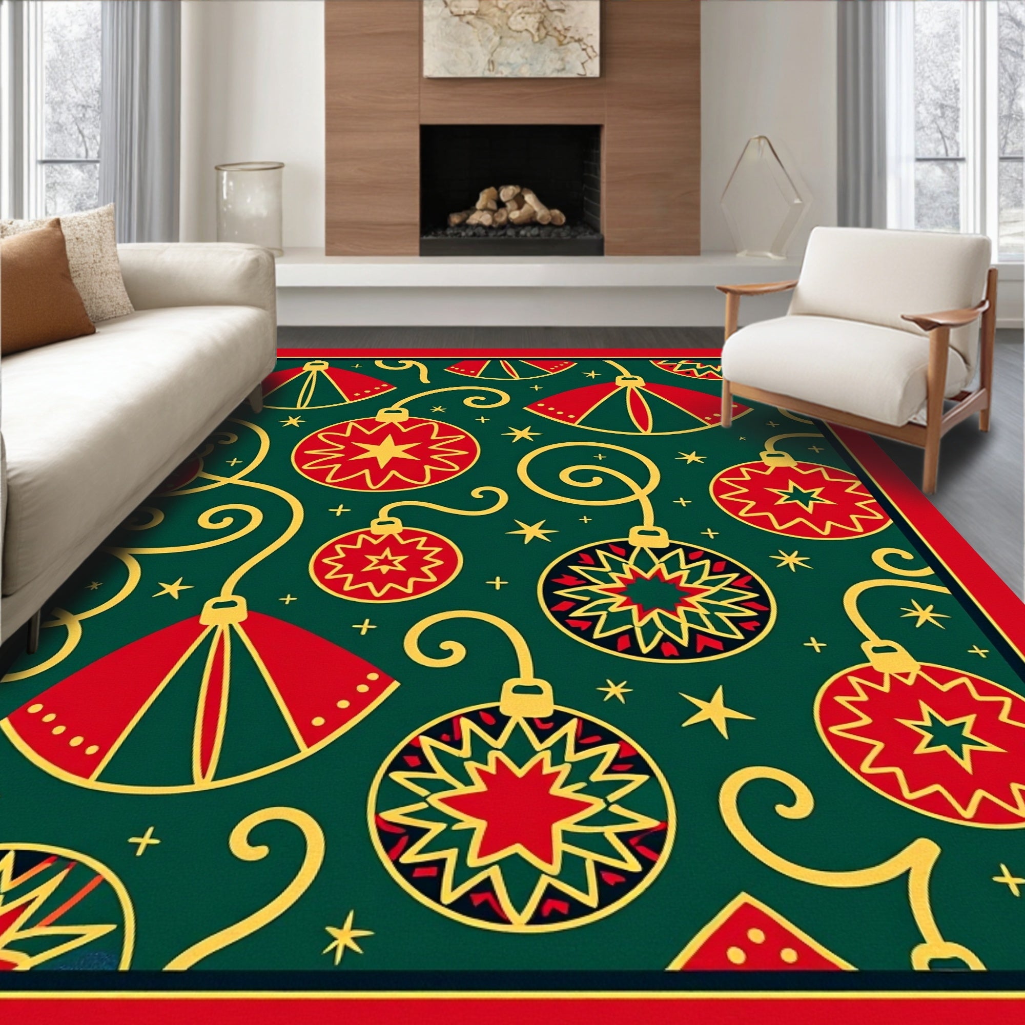 Festive Ornament Star Pattern Rug
