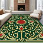 Elegant Emerald Burgundy Mandala Design Rug