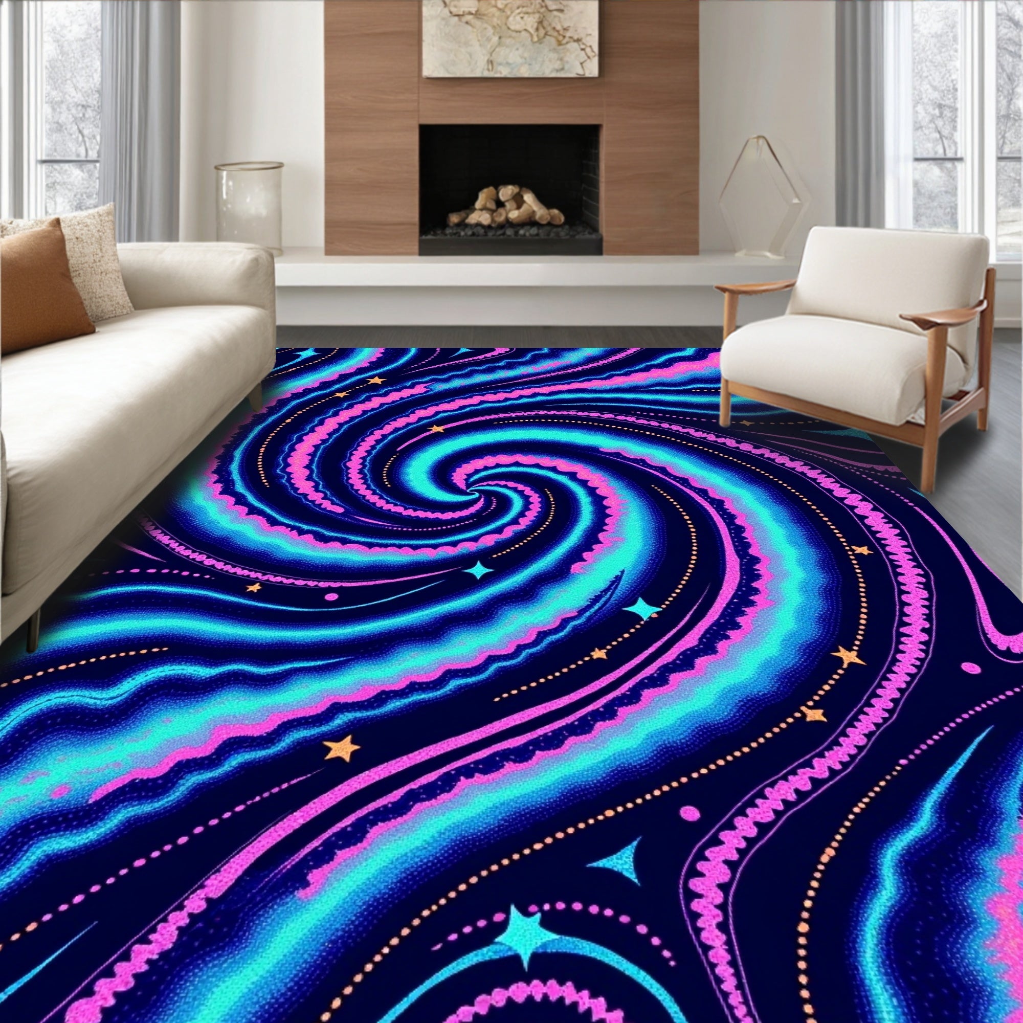 Cosmic Swirl Pattern with Stars Rug