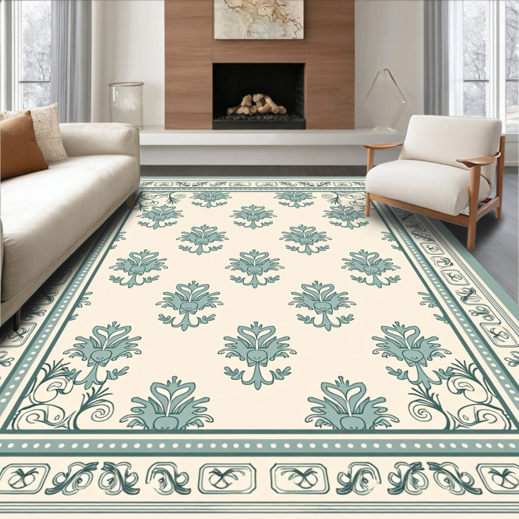 Elegant Teal Floral Repeating Pattern Rug