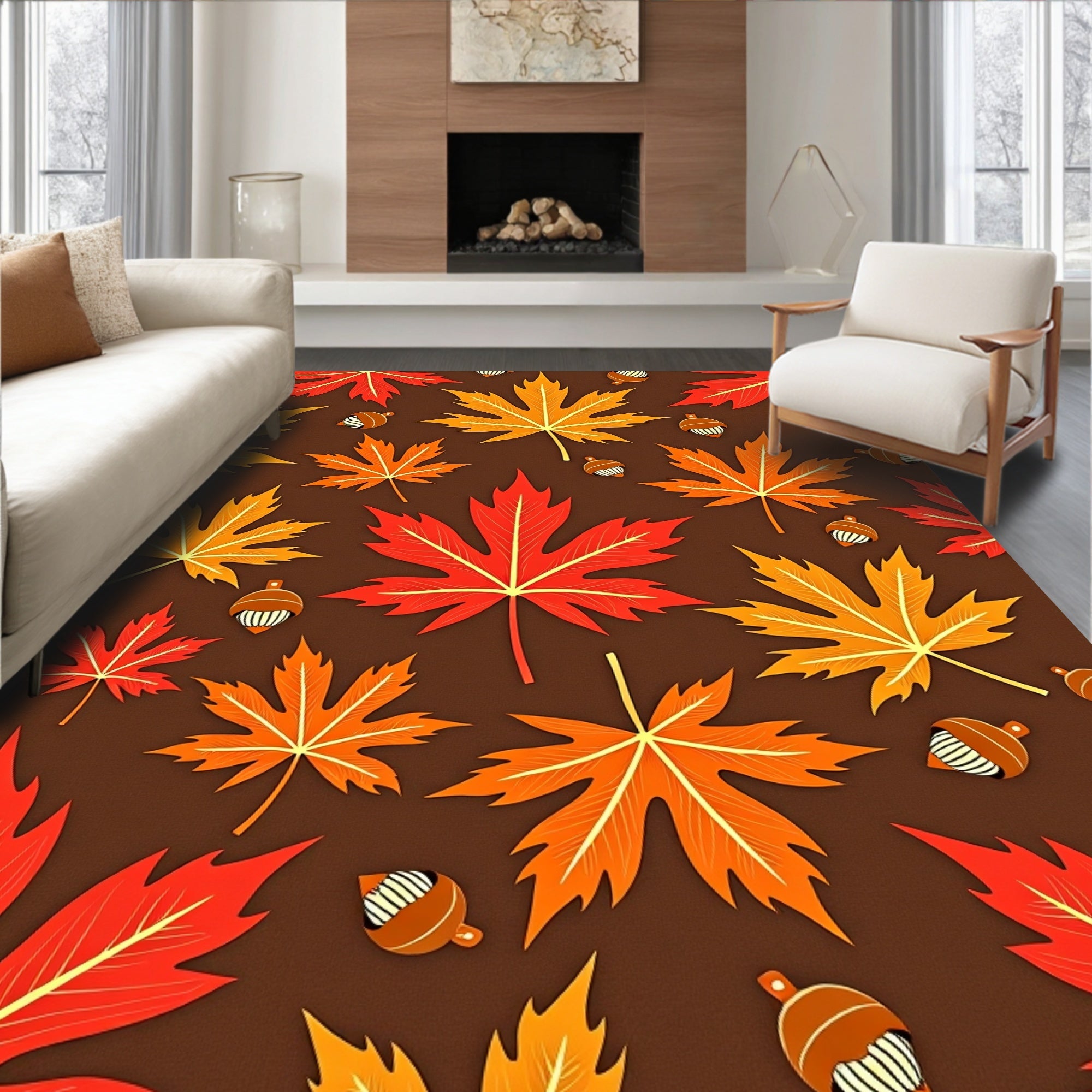 Autumn Leaves and Acorn Pattern Rug