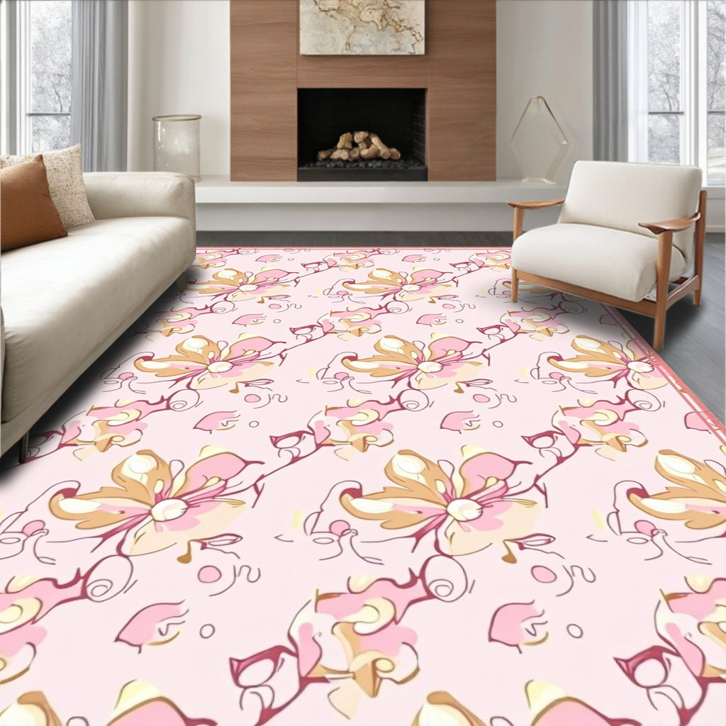 Whimsical Pink Floral Artful Rug