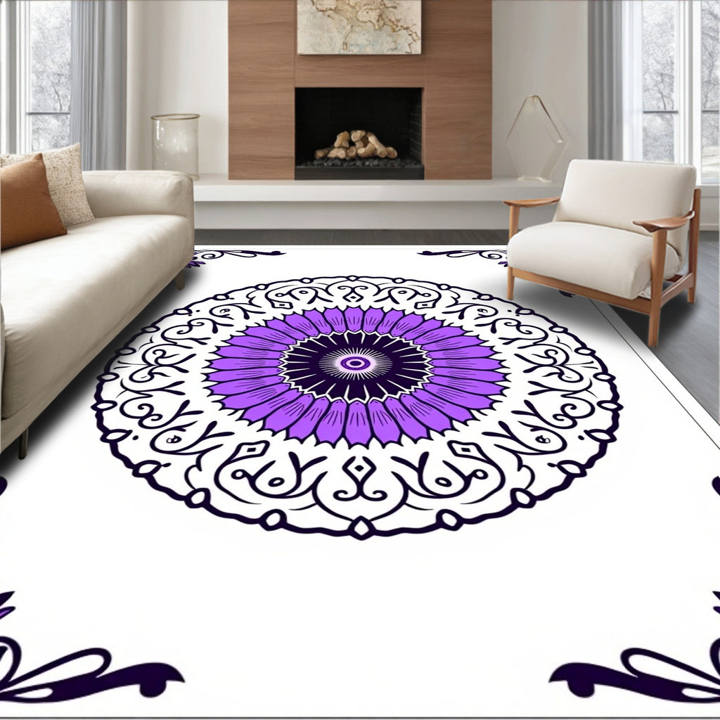 Purple Floral Mandala Pattern Rug