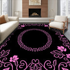 Pink Floral Swirl Oval Frame Design Rug