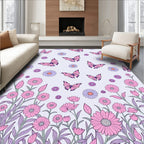 Pink Butterflies Daisy Garden Pattern Rug