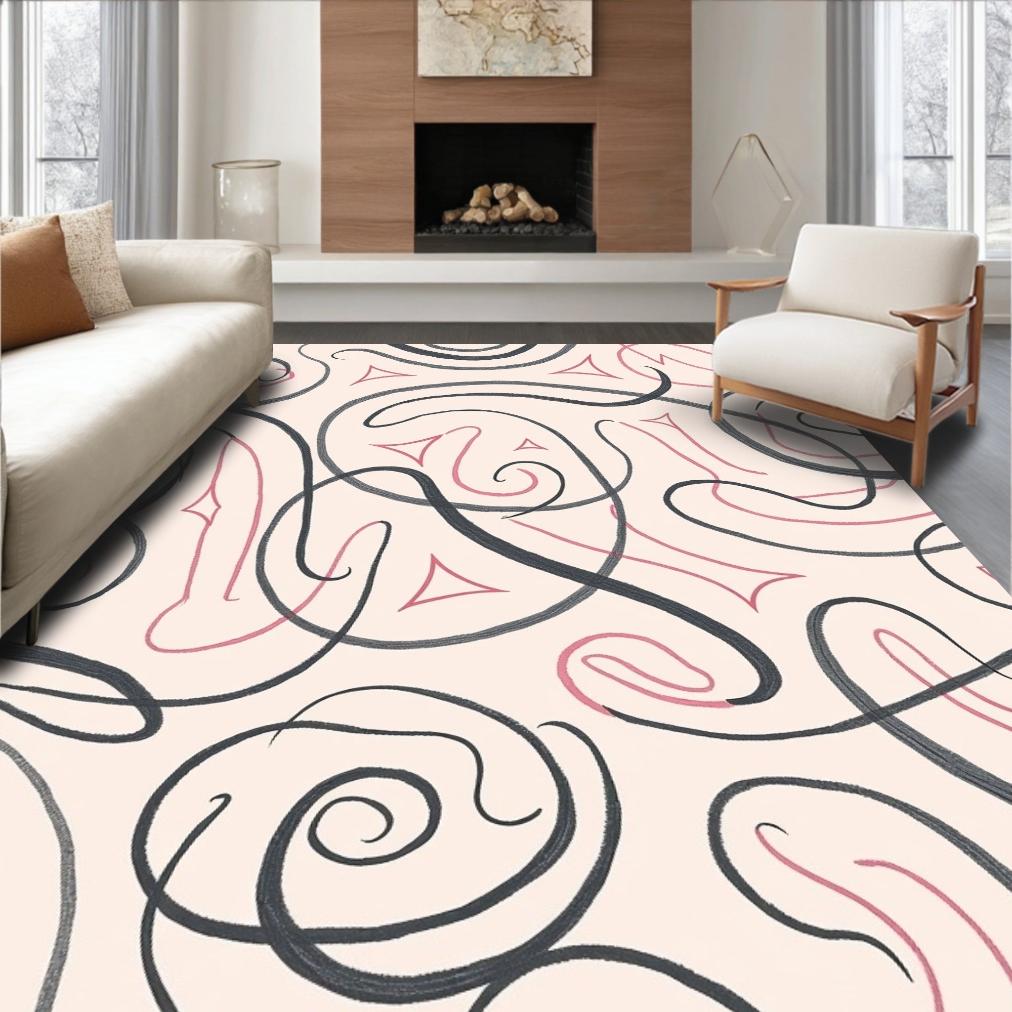 Swirling Abstract Lines and Shapes Rug