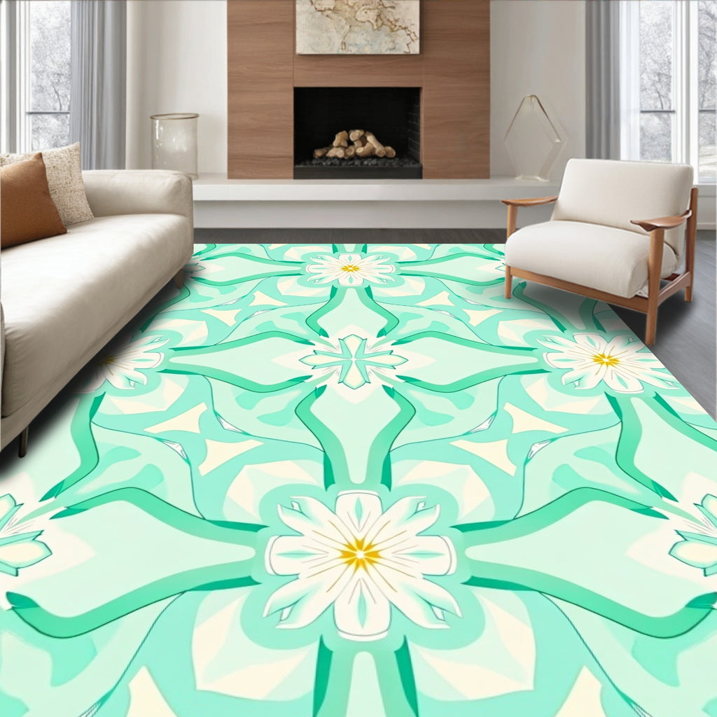 Teal Floral Abstract Pattern Rug