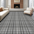 Black White Fine Line Geometric Rug