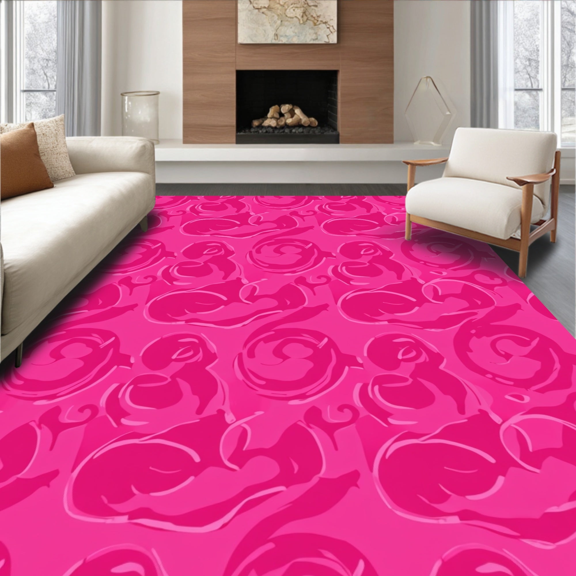 Vibrant Pink Abstract Swirl Design Rug