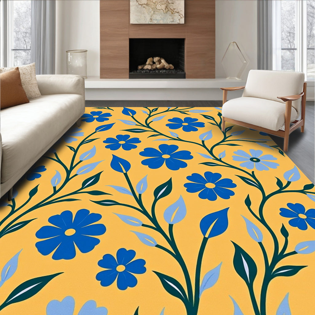 Blue Floral Vine Patterned Rug