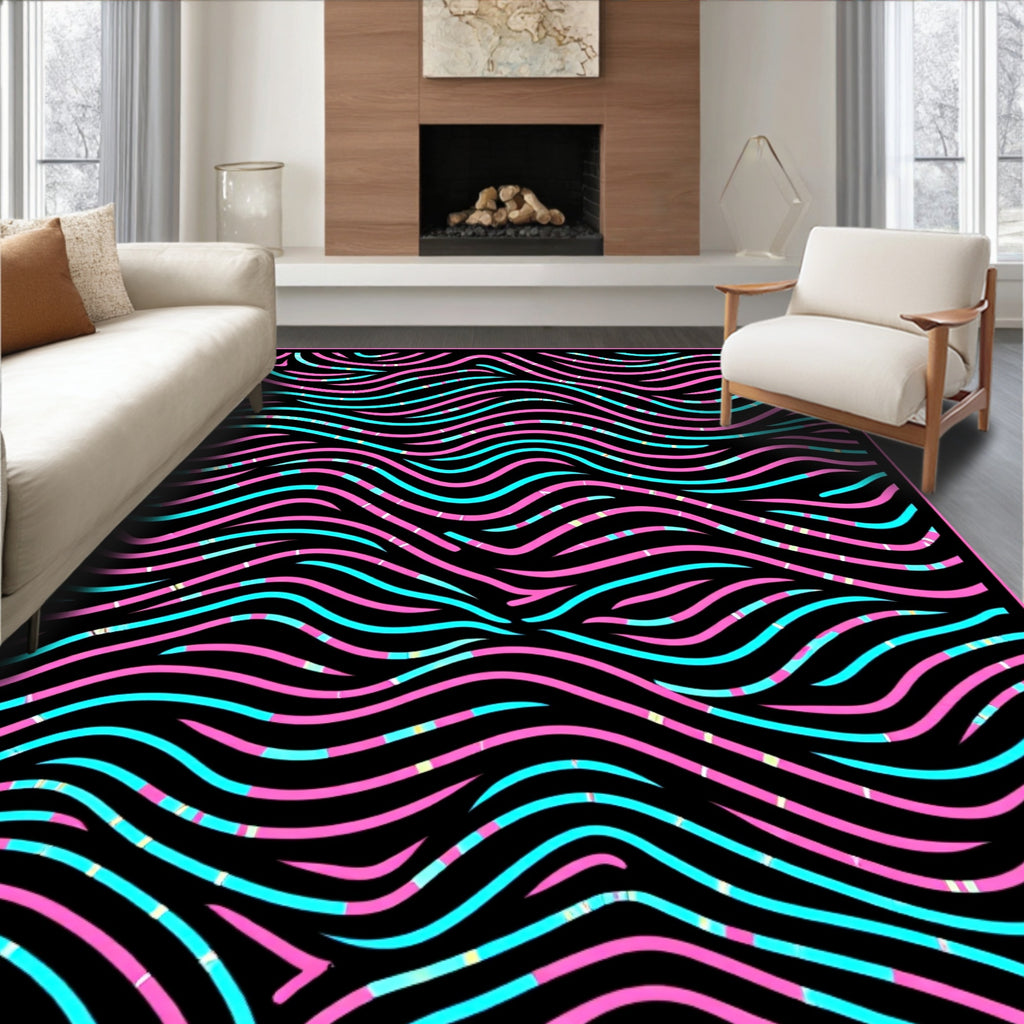 Pink Aqua Swirling Lines Pattern Rug