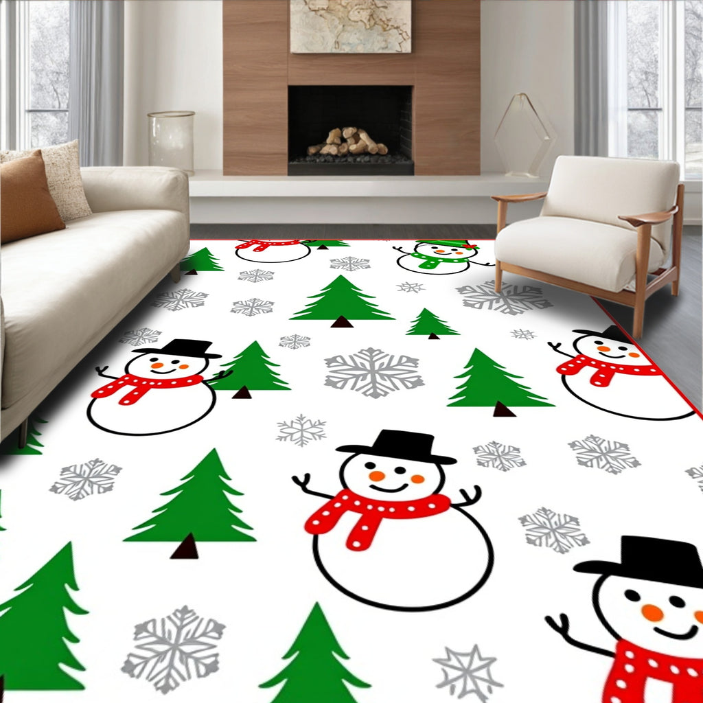 Whimsical Snowman Christmas Tree Snowflakes Rug